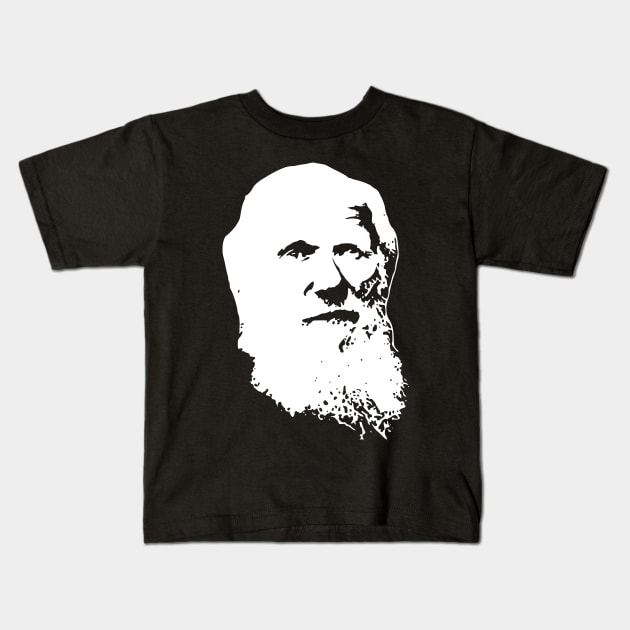 Charles Darwin Black On White Kids T-Shirt by Nerd_art